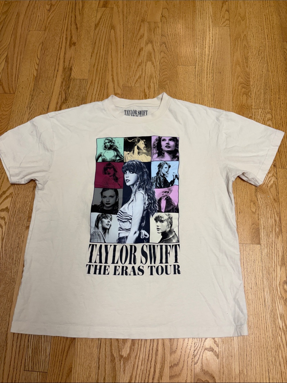 Taylor Swift Cream Tee with Pastel Blue, Pink & Mint Photo Panels